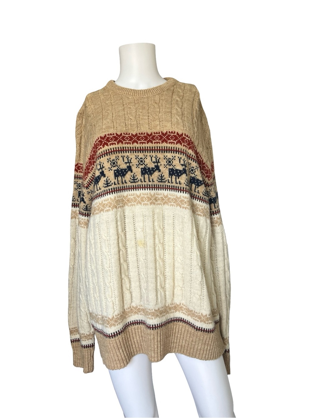 Vintage Jantzen Wool Fair Isle Cable Knit Sweater Christmas Holiday Size XL